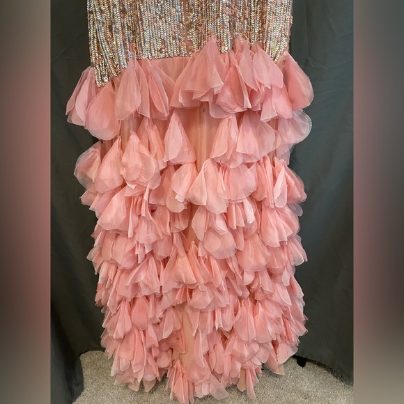 Vintage Sherri Hill Pink Sequin Silk Gown - Prom Homecoming Feather Train 4 Y2K - Picture 11 of 12